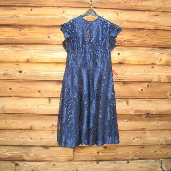 Mac Duggal 12467 Womens Flutter Sleeve Sequin Applique Cocktail Dress Blue 16 - Picture 5 of 15